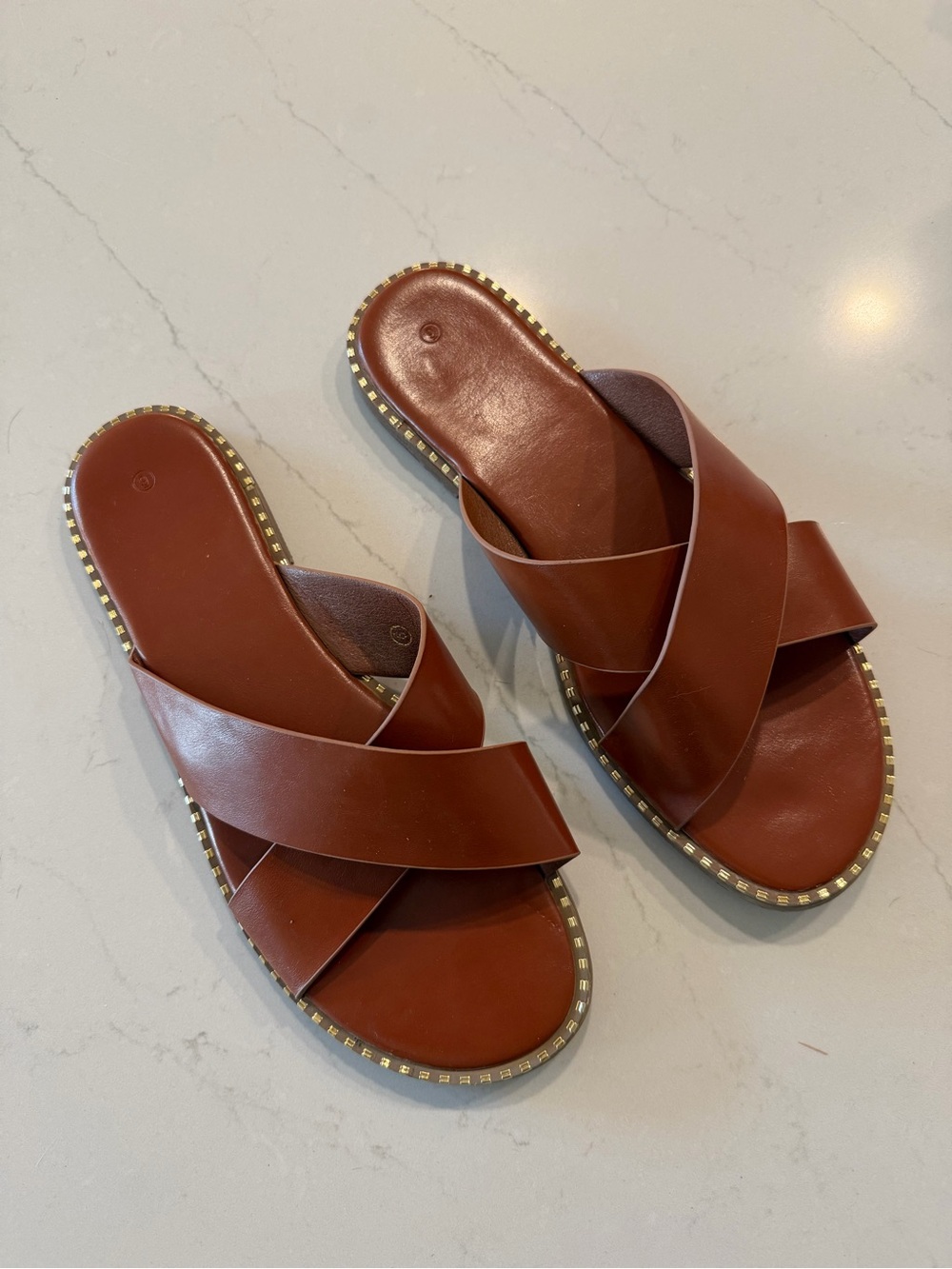 Women's Brown Cross-Strap Slide Sandals